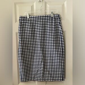 J.Crew No. 3 Pencil Skirt in Navy & White Gingham Bi-Stretch Cotton size 12